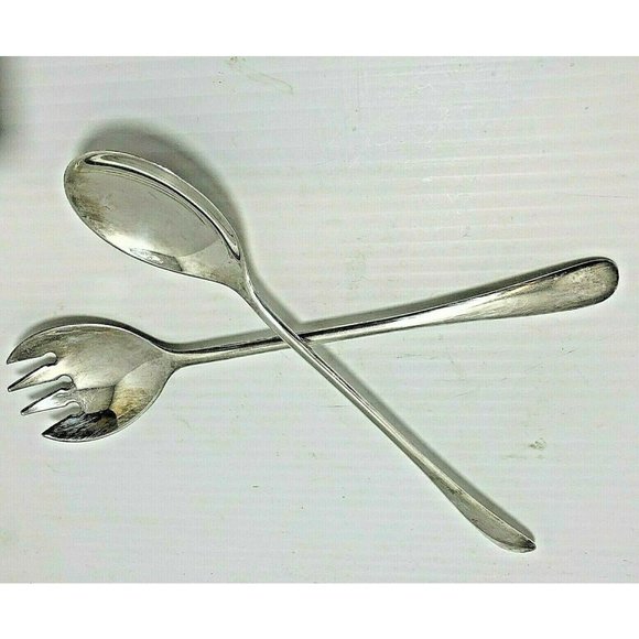 MCM Salad Server Spoon & Fork Silver plated Italy 9" Long  Vintage - Picture 1 of 4